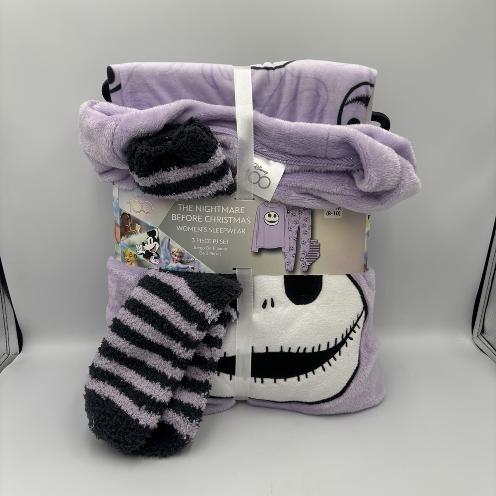 Nightmare Before Christmas Jack‎ Skeleton  Pajamas Set Purple Stripes Medium